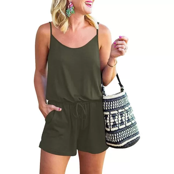 imageANRABESS Women Summer Loose Solid Sleeveless Jumpsuit Rompers Spaghetti Strap Adjustable Waist Short Pant Rompers02army Green