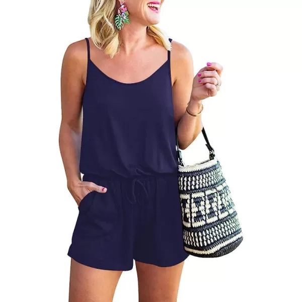 imageANRABESS Women Summer Loose Solid Sleeveless Jumpsuit Rompers Spaghetti Strap Adjustable Waist Short Pant Rompers02navy Blue