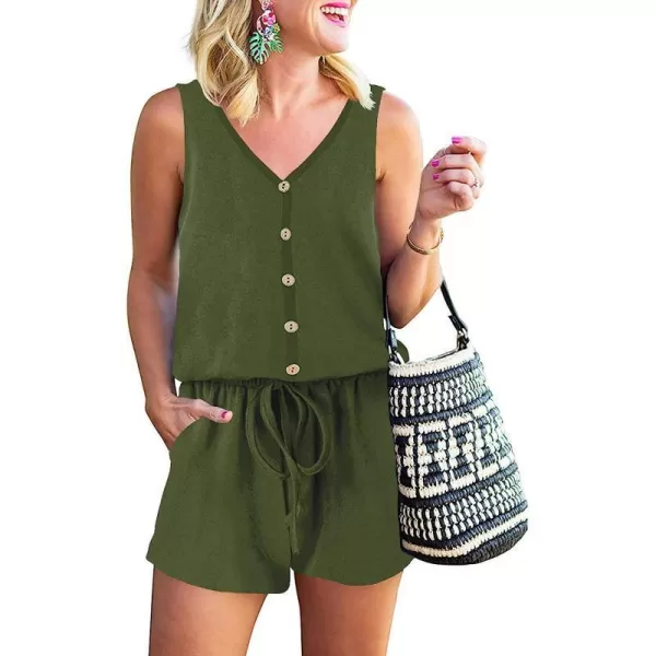 imageANRABESS Women Summer Loose Solid Sleeveless Jumpsuit Rompers Spaghetti Strap Adjustable Waist Short Pant Rompers03armygreen
