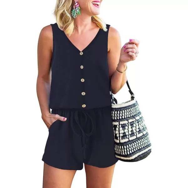 imageANRABESS Women Summer Loose Solid Sleeveless Jumpsuit Rompers Spaghetti Strap Adjustable Waist Short Pant Rompers03navyblue