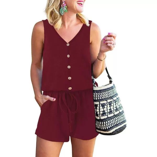 imageANRABESS Women Summer Loose Solid Sleeveless Jumpsuit Rompers Spaghetti Strap Adjustable Waist Short Pant Rompers03winered