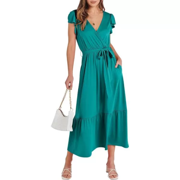 imageANRABESS Women Summer Maxi Dress Casual Wrap V Neck Flutter Short Sleeve Belt ALine Tiered Flowy Beach Long DressesLake Green