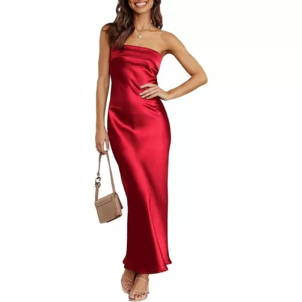 imageANRABESS Women Summer Satin Strapless Formal Dress Sexy Backless Bodycon Wedding Cocktail Party Maxi DressRed