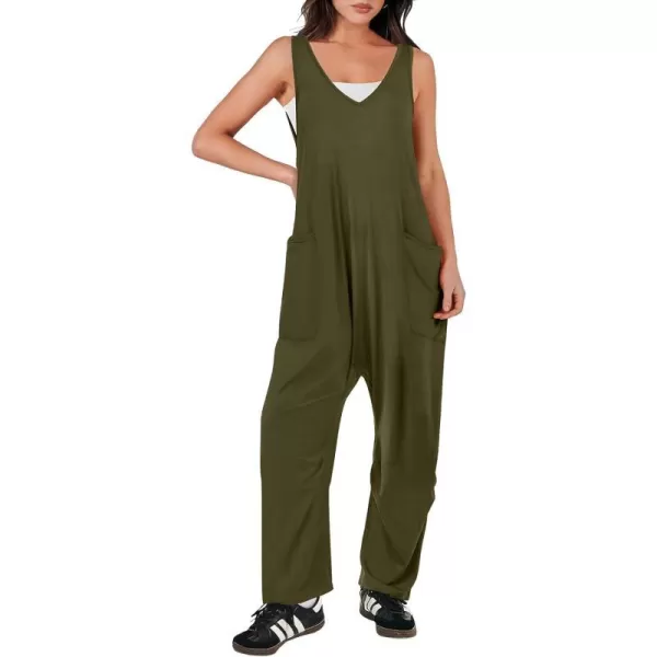 imageANRABESS Women Summer Sleeveless Casual Loose Baggy V Neck Jumpsuit Romper OutftsGreen