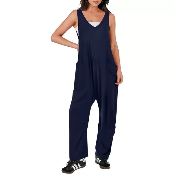 imageANRABESS Women Summer Sleeveless Casual Loose Baggy V Neck Jumpsuit Romper OutftsNavy Blue