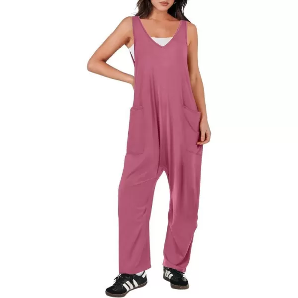 imageANRABESS Women Summer Sleeveless Casual Loose Baggy V Neck Jumpsuit Romper OutftsPink