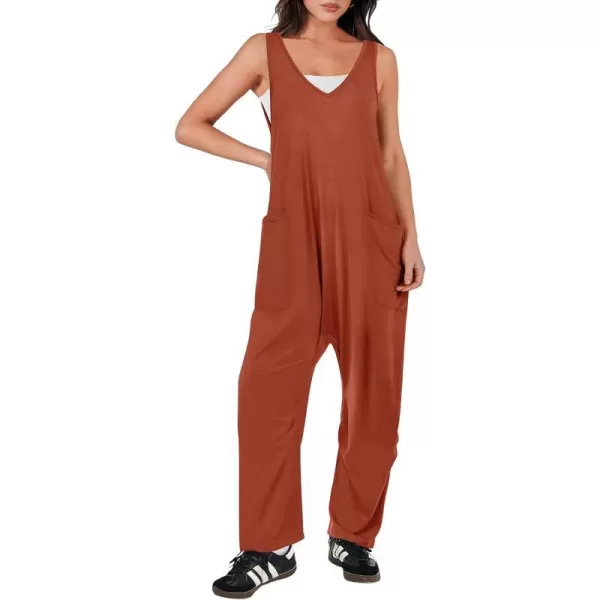 imageANRABESS Women Summer Sleeveless Casual Loose Baggy V Neck Jumpsuit Romper OutftsRed