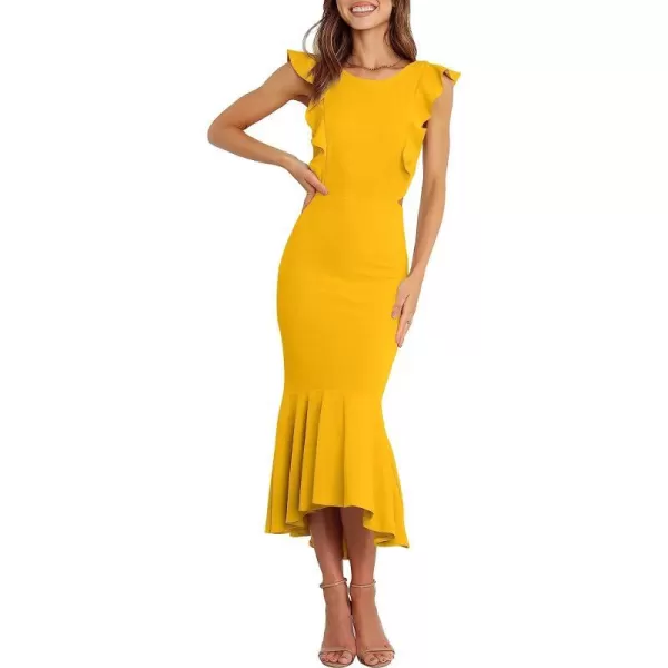 imageANRABESS Women Summer Sleeveless Formal Midi Dress Backless Bodycon Mermaid Wedding Guest Cocktail DressYellow