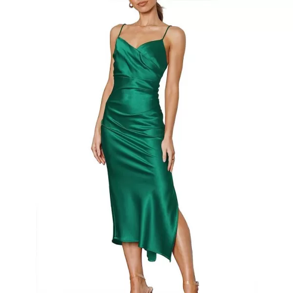 imageANRABESS Women Summer Spaghetti Strap Wrap V Neck Ruched Bodycon Satin Slit Cocktail Prom Formal DressesGreen