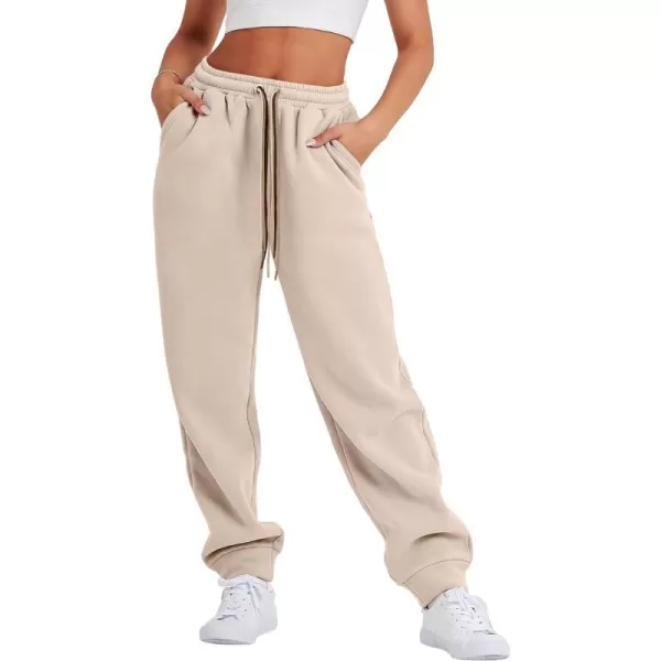 imageANRABESS Women Sweatpants Baggy High Waist Fleece Athletic Jogger Pant Trousers Y2K Teen GirlsBeige
