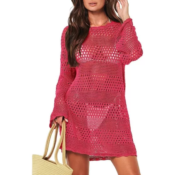 imageANRABESS Women Swimsuit Crochet Swim Cover Up Summer Bathing Suit Swimwear Knit Pullover Beach DressRose
