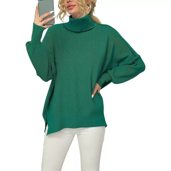 imageANRABESS Women Turtleneck Batwing Sleeve Oversized Side Slit Ribbed Knit Pullover Sweater TopGrass