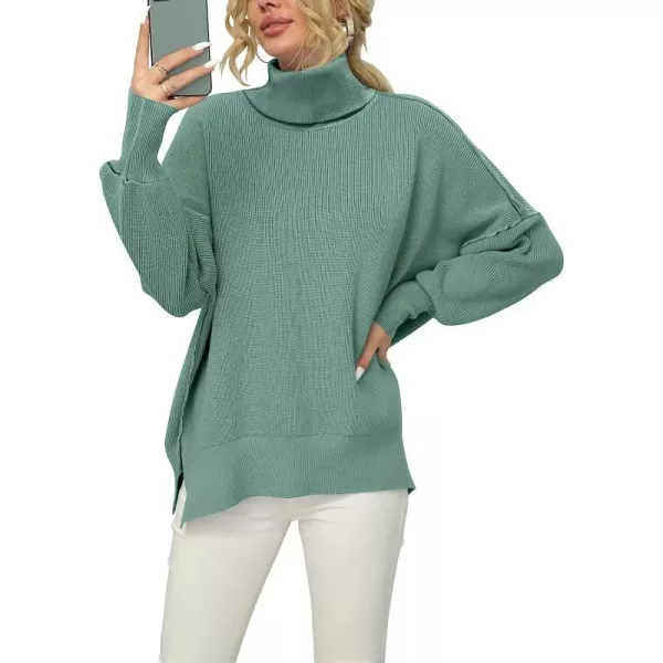 imageANRABESS Women Turtleneck Batwing Sleeve Oversized Side Slit Ribbed Knit Pullover Sweater TopGray Blue