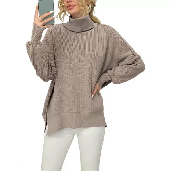 imageANRABESS Women Turtleneck Batwing Sleeve Oversized Side Slit Ribbed Knit Pullover Sweater TopRed Apricot