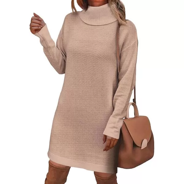 imageANRABESS Women Turtleneck Long Batwing Sleeve Casual Loose Oversized Sweater Dress Knit Fall Winter Pullover DressesBrown