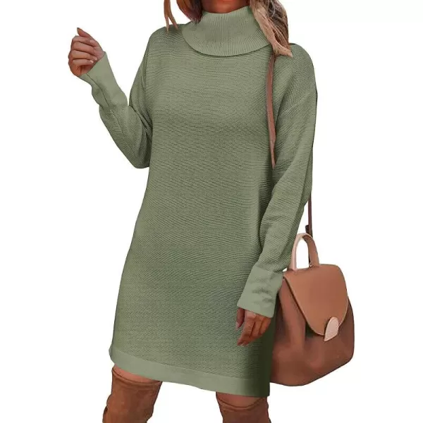 imageANRABESS Women Turtleneck Long Batwing Sleeve Casual Loose Oversized Sweater Dress Knit Fall Winter Pullover DressesGreen