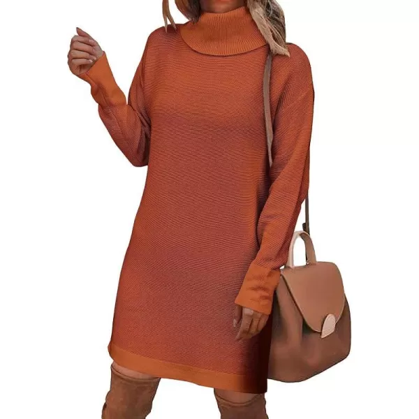 imageANRABESS Women Turtleneck Long Batwing Sleeve Casual Loose Oversized Sweater Dress Knit Fall Winter Pullover DressesRust