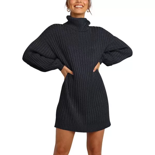 imageANRABESS Women Turtleneck Long Lantern Sleeve Casual Loose Oversized Sweater Dress Soft Winter Pullover DressesBlack