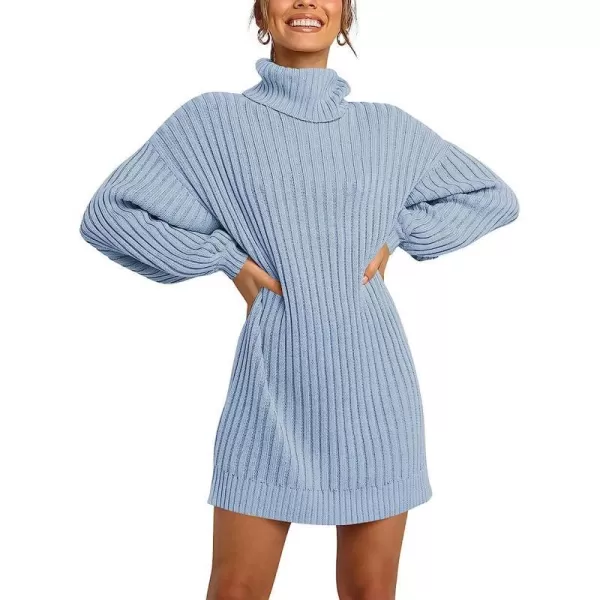 imageANRABESS Women Turtleneck Long Lantern Sleeve Casual Loose Oversized Sweater Dress Soft Winter Pullover DressesBlue