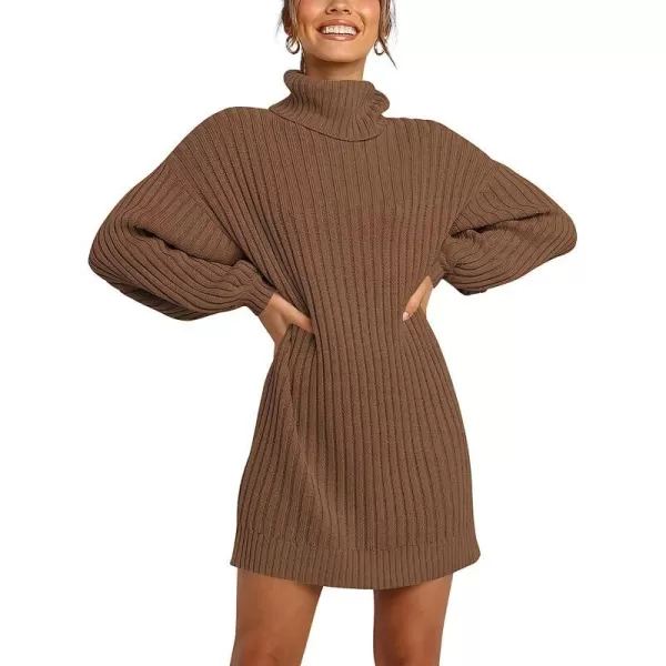 imageANRABESS Women Turtleneck Long Lantern Sleeve Casual Loose Oversized Sweater Dress Soft Winter Pullover DressesCamel