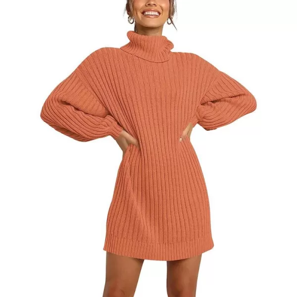 imageANRABESS Women Turtleneck Long Lantern Sleeve Casual Loose Oversized Sweater Dress Soft Winter Pullover DressesCarmine
