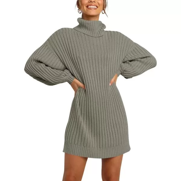 imageANRABESS Women Turtleneck Long Lantern Sleeve Casual Loose Oversized Sweater Dress Soft Winter Pullover DressesCoffee Gray