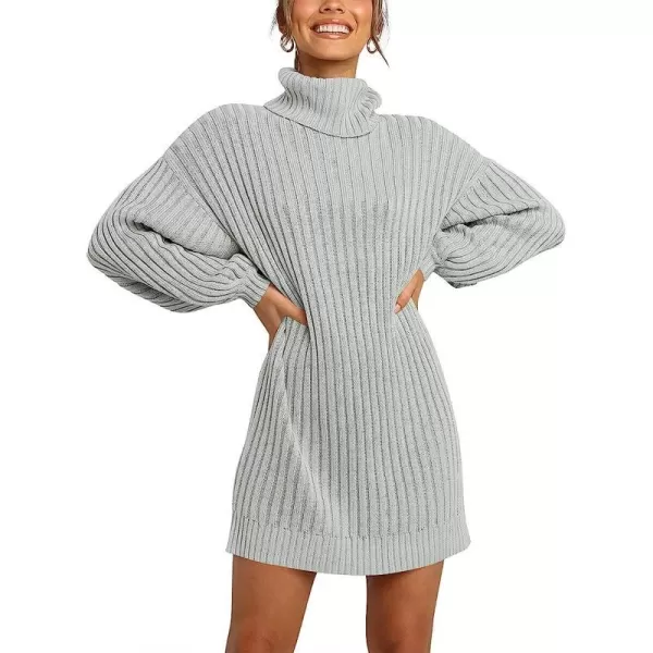 imageANRABESS Women Turtleneck Long Lantern Sleeve Casual Loose Oversized Sweater Dress Soft Winter Pullover DressesGrey