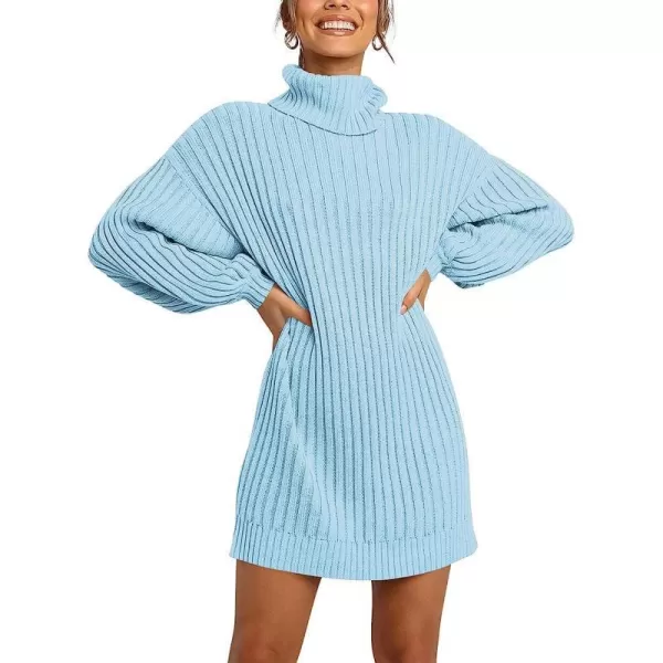 imageANRABESS Women Turtleneck Long Lantern Sleeve Casual Loose Oversized Sweater Dress Soft Winter Pullover DressesLight Blue