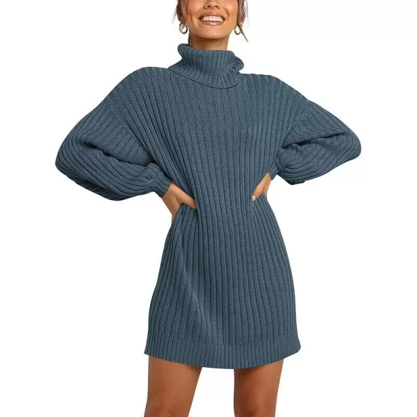 imageANRABESS Women Turtleneck Long Lantern Sleeve Casual Loose Oversized Sweater Dress Soft Winter Pullover DressesNavyblue
