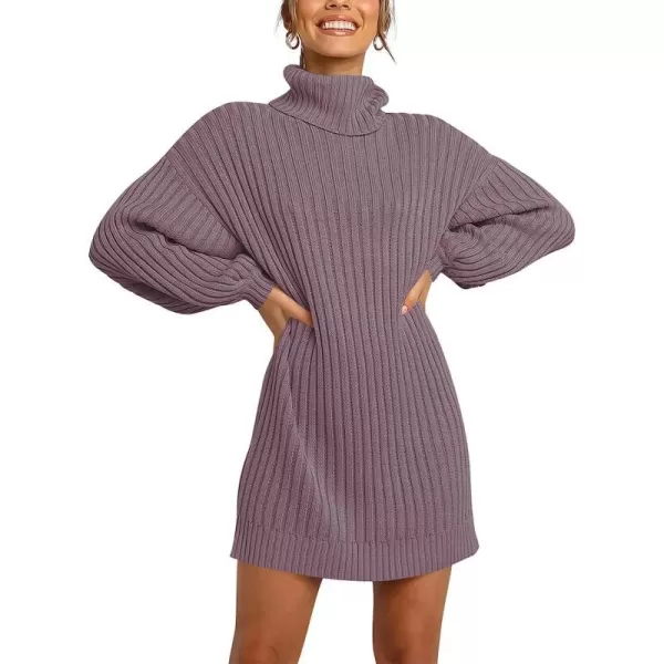imageANRABESS Women Turtleneck Long Lantern Sleeve Casual Loose Oversized Sweater Dress Soft Winter Pullover DressesPurple
