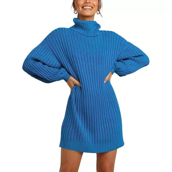 imageANRABESS Women Turtleneck Long Lantern Sleeve Casual Loose Oversized Sweater Dress Soft Winter Pullover DressesRoyal