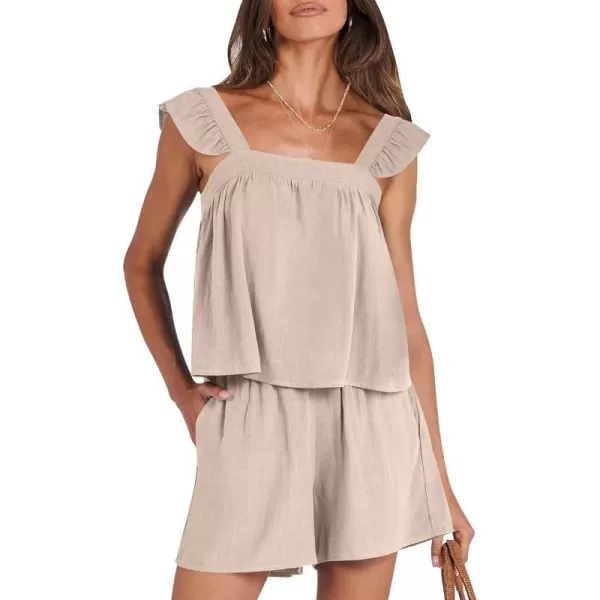 imageANRABESS Womens 2 Piece Outfits Linen Set 2024 Summer Cami Sleeveless Crop Top Shorts Vacation Matching Lounge SetAlmond