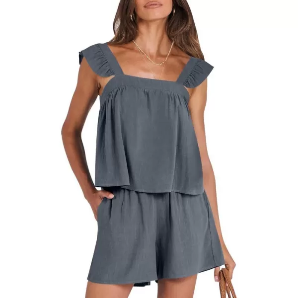 imageANRABESS Womens 2 Piece Outfits Linen Set 2024 Summer Cami Sleeveless Crop Top Shorts Vacation Matching Lounge SetGrey