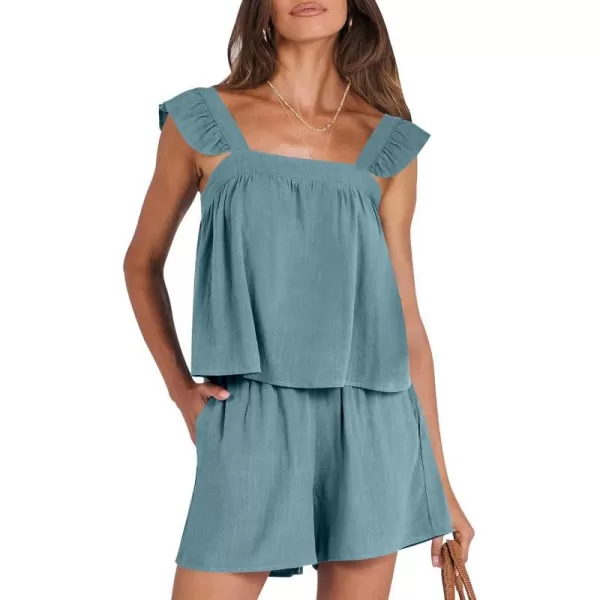 imageANRABESS Womens 2 Piece Outfits Linen Set 2024 Summer Cami Sleeveless Crop Top Shorts Vacation Matching Lounge SetLake