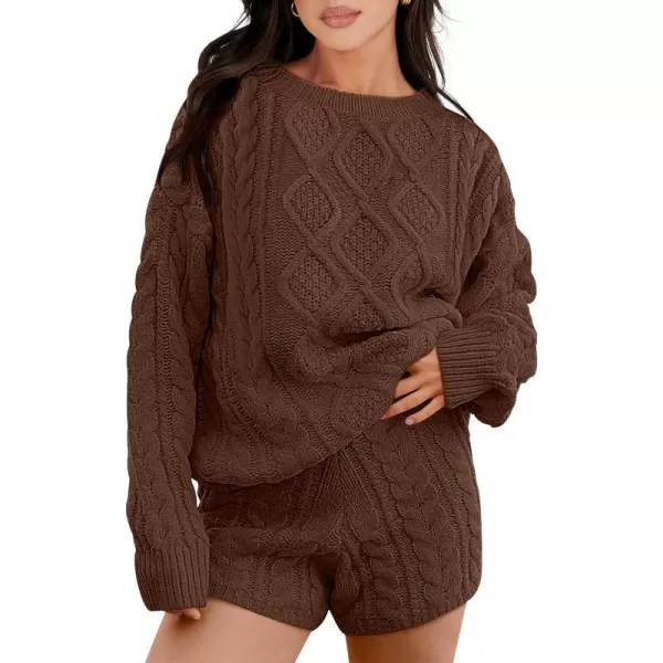 imageANRABESS Womens 2 Piece Outfits Long Sleeve Cable Knit Chunky Oversized Pullover Sweaters Winter Lounge Loungewear SetsCoffee
