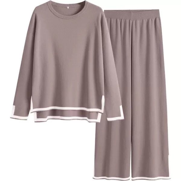 imageANRABESS Womens 2 Piece Outfits Long Sleeve Knit Sweater Top Wide Leg Pants Casual Lounge Sets Travel TracksuitsRed Apricot