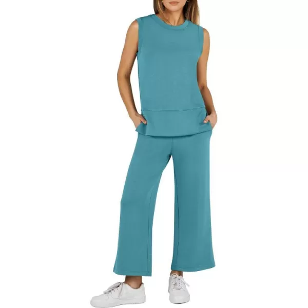 imageANRABESS Womens 2 Piece Outfits Summer Outfits Sleeveless Wide Leg Jumpsuits Casual Lounge SetsLake