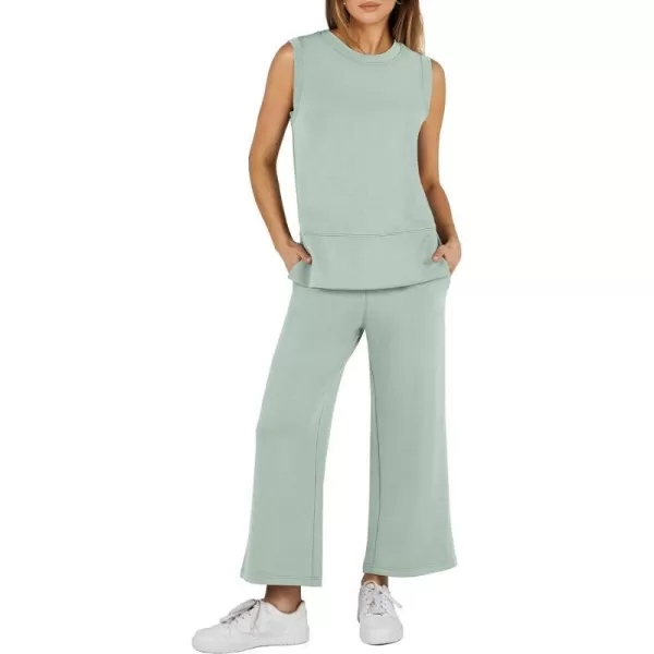 imageANRABESS Womens 2 Piece Outfits Summer Outfits Sleeveless Wide Leg Jumpsuits Casual Lounge SetsMint