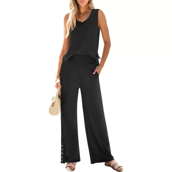 imageANRABESS Womens 2 Piece Sets Summer Casual Sleeveless Tank Crop Top Smocked High Waist Wide Leg Pants Jumpsuits OutfitsBlack