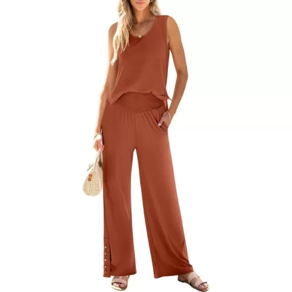 imageANRABESS Womens 2 Piece Sets Summer Casual Sleeveless Tank Crop Top Smocked High Waist Wide Leg Pants Jumpsuits OutfitsBrown