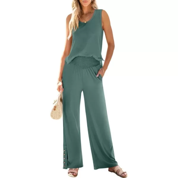 imageANRABESS Womens 2 Piece Sets Summer Casual Sleeveless Tank Crop Top Smocked High Waist Wide Leg Pants Jumpsuits OutfitsGreen