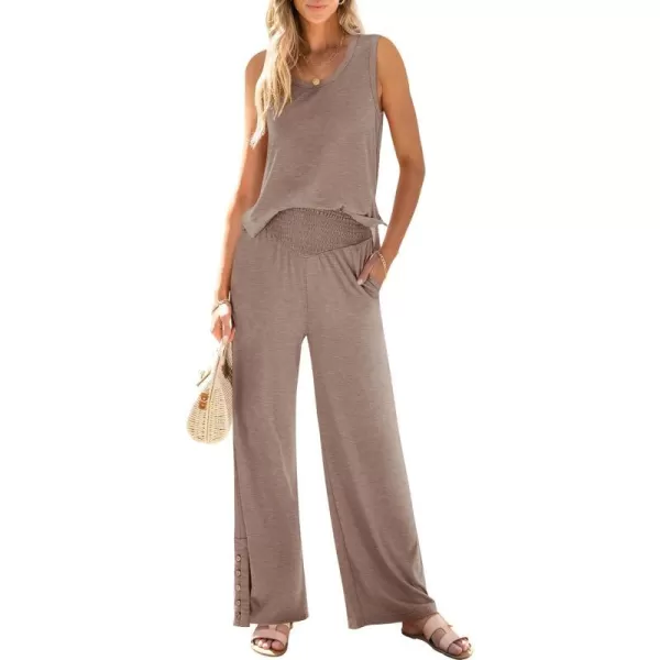imageANRABESS Womens 2 Piece Sets Summer Casual Sleeveless Tank Crop Top Smocked High Waist Wide Leg Pants Jumpsuits OutfitsLight Brown