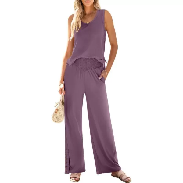 imageANRABESS Womens 2 Piece Sets Summer Casual Sleeveless Tank Crop Top Smocked High Waist Wide Leg Pants Jumpsuits OutfitsPurple