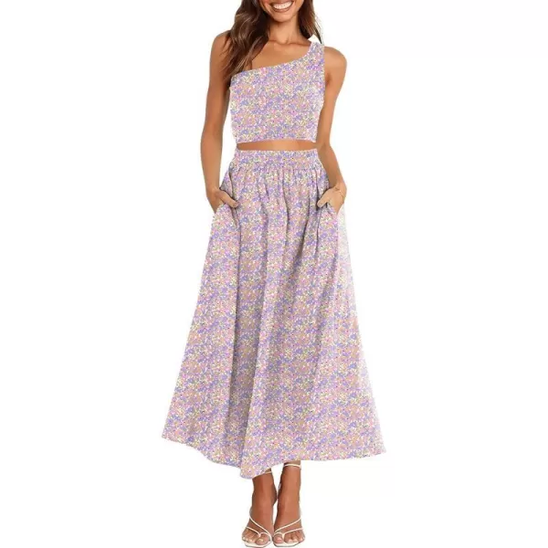 imageANRABESS Womens 2 Pieces Outfits One Shoulder Smocked Crop Top amp High Waist Long Skirt Dress Set with PocketsFloral Camo