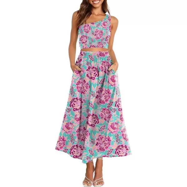imageANRABESS Womens 2 Pieces Outfits One Shoulder Smocked Crop Top amp High Waist Long Skirt Dress Set with PocketsFloral Purple