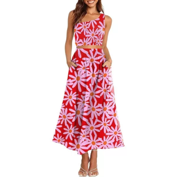imageANRABESS Womens 2 Pieces Outfits One Shoulder Smocked Crop Top amp High Waist Long Skirt Dress Set with PocketsFloral Red