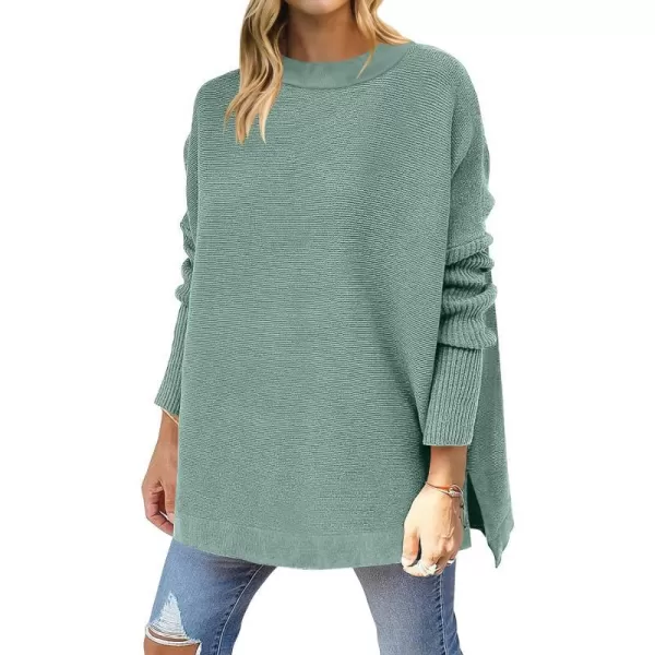 imageANRABESS Womens 2023 Casual Oversized Long Batwing Sleeve Crewneck Spilt High Low Hem Knit Tunic Pullover Sweater TopsGray Green