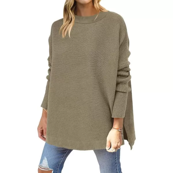 imageANRABESS Womens 2023 Casual Oversized Long Batwing Sleeve Crewneck Spilt High Low Hem Knit Tunic Pullover Sweater TopsGreen