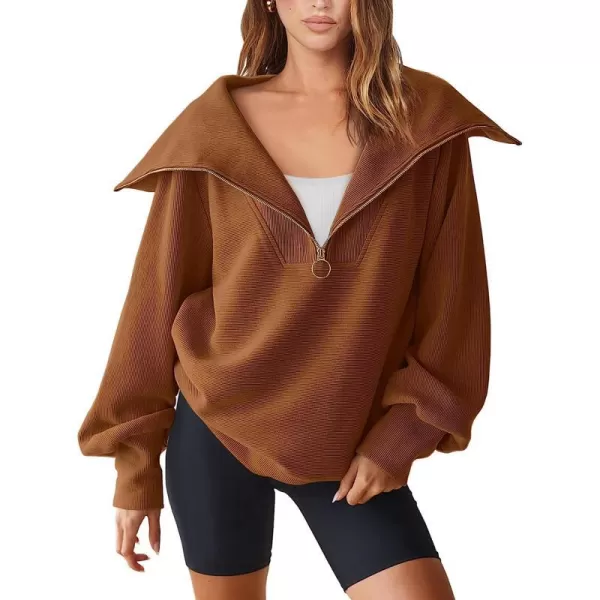 imageANRABESS Womens 2023 Fall Fashion Oversized Quarter Zip Pullover Sweatshirts Hoodie for Teen Girls Trendy Y2K ClothesAuburn