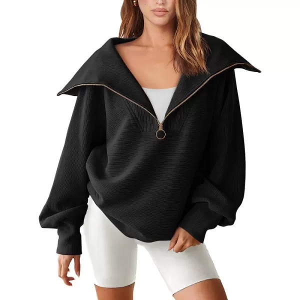 imageANRABESS Womens 2023 Fall Fashion Oversized Quarter Zip Pullover Sweatshirts Hoodie for Teen Girls Trendy Y2K ClothesBlack